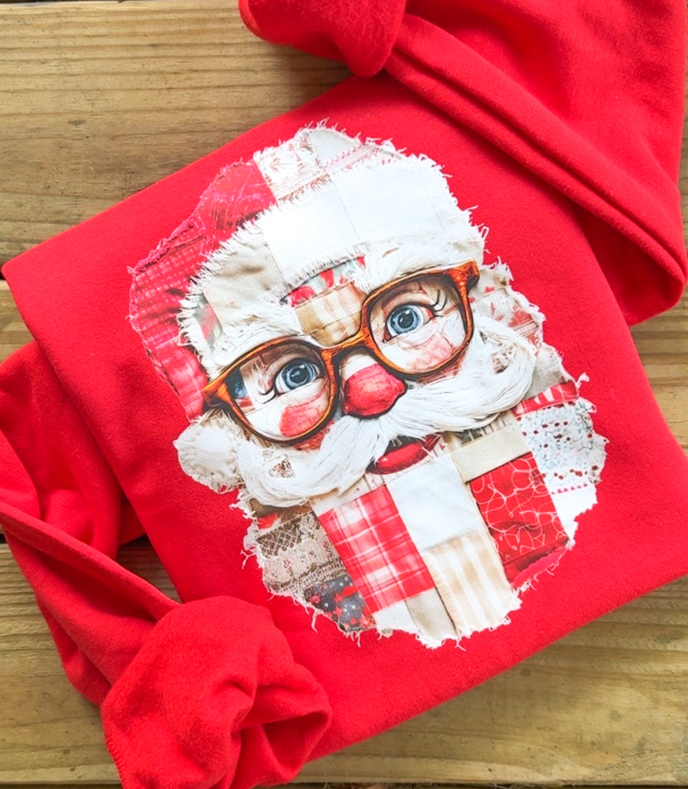 Faux Patchwork Santa Sweatshirt