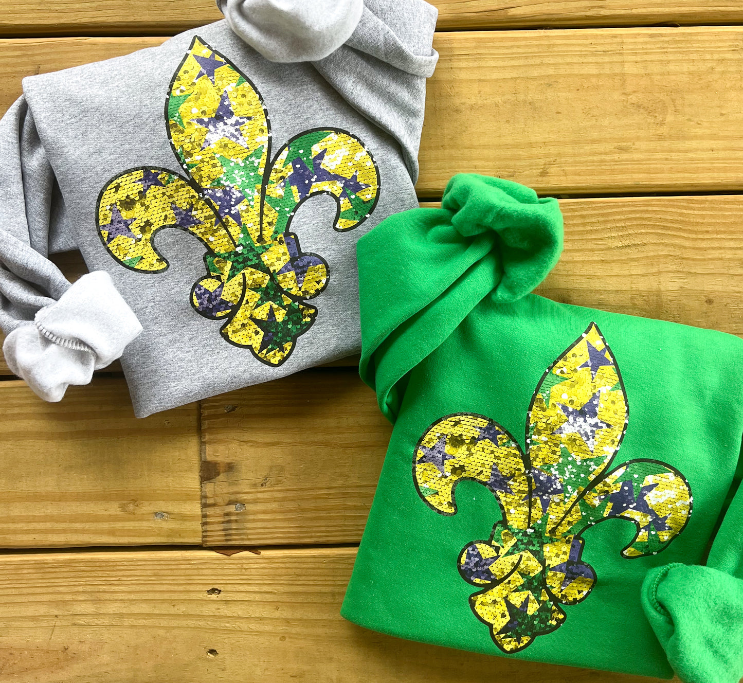*FAUX* Sequins Star Pattern Fleur de Lis Sweatshirt