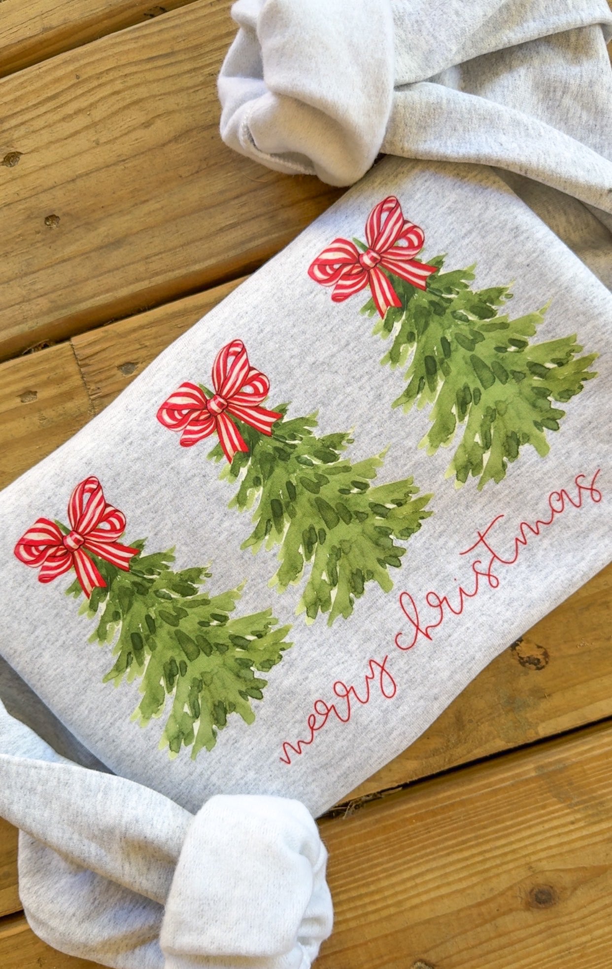 Minimalist Merry Christmas Watercolor Trees Sweatshirt