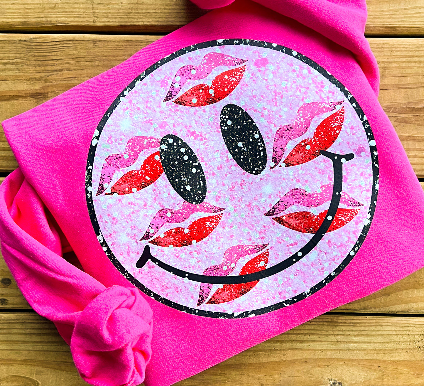 Faux Glitter Smoochy Smiley Sweatshirt