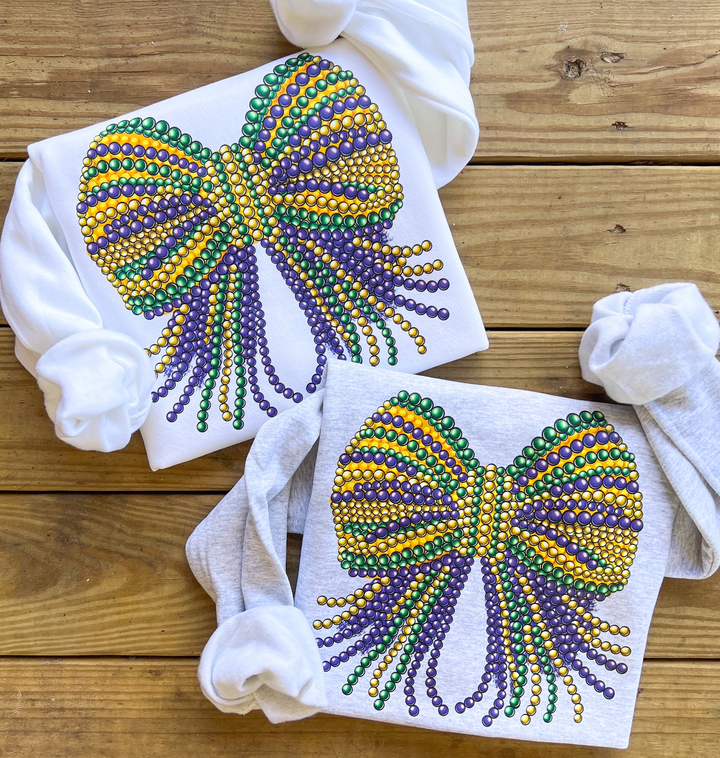 Mardi Gras Bead Bow Sweatshirt