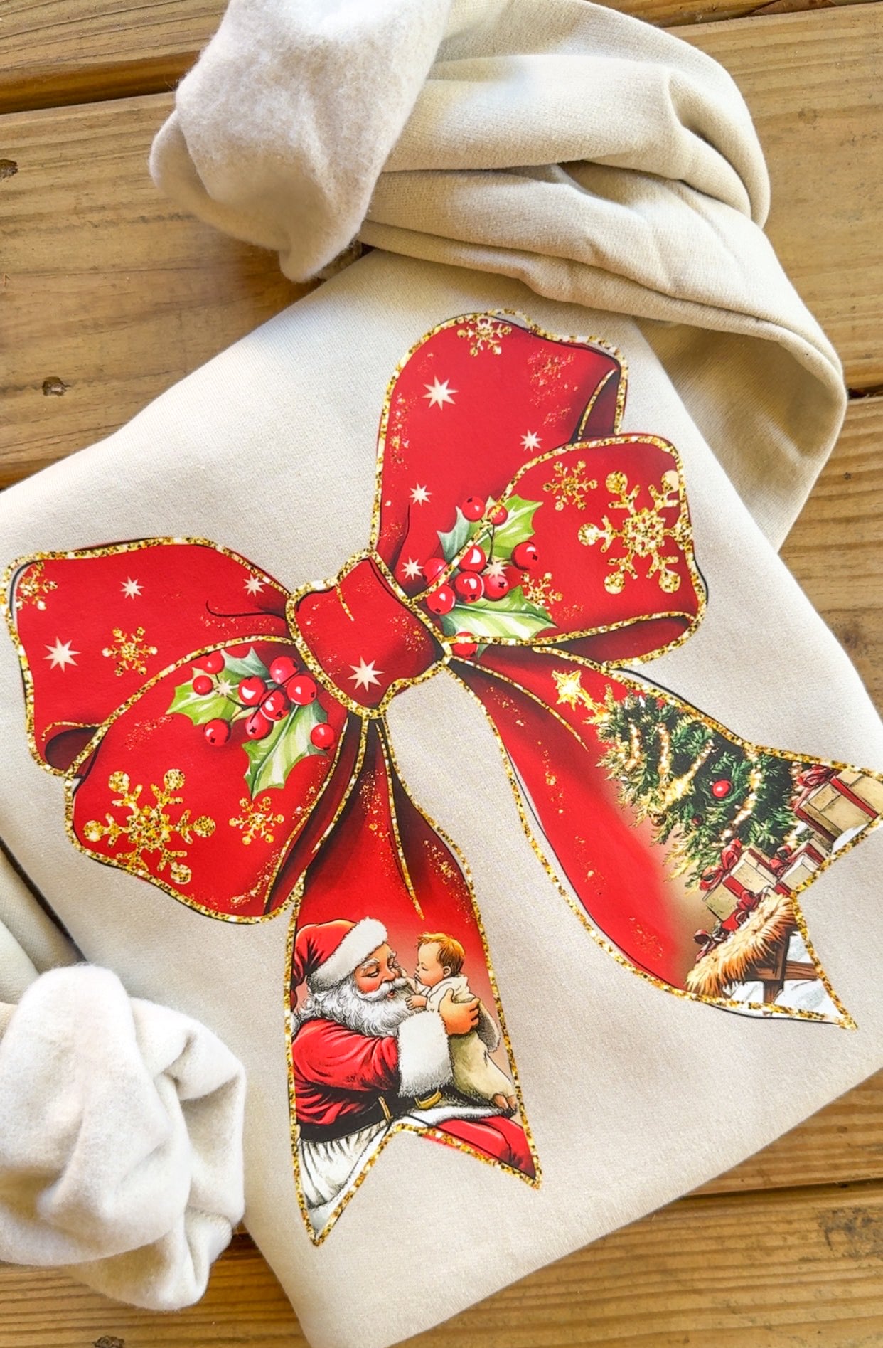 Red Christmas Scene Bow Sweatshirt