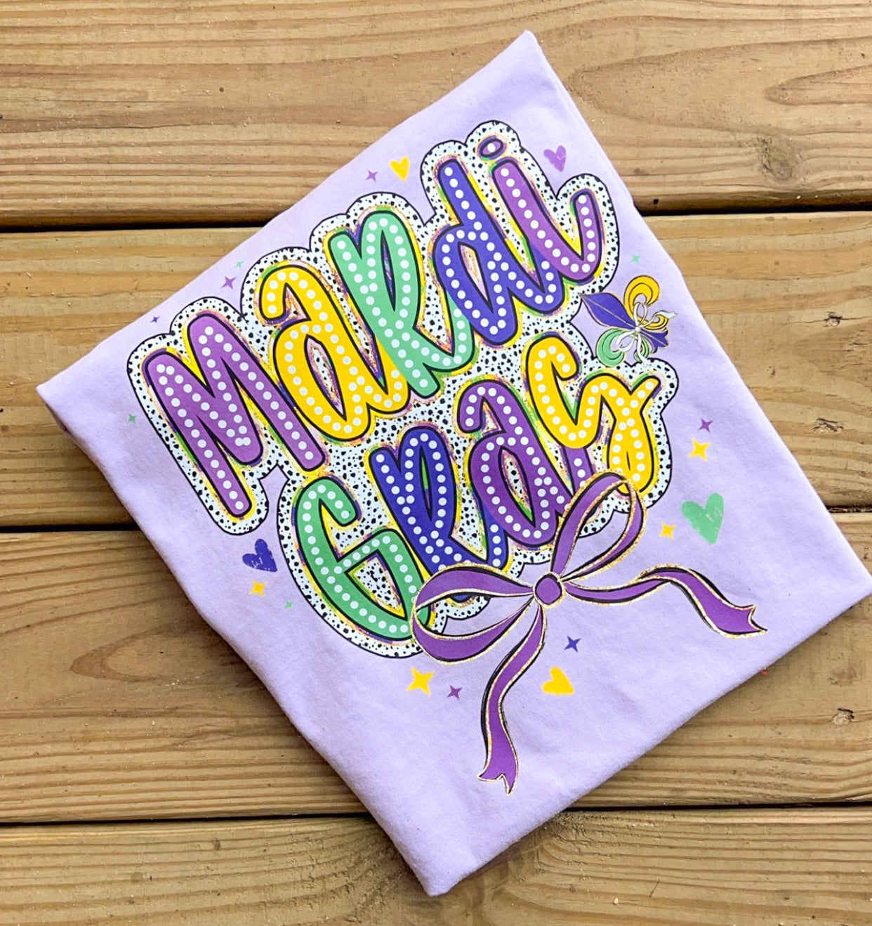 Mardi Gras Dalmatian Font Bow Comfort Colors Tshirt