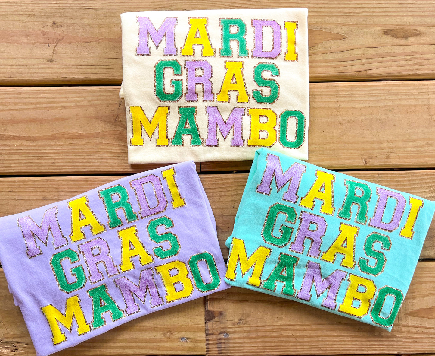 *Faux* Chenille Patch Mardi Gras Mambo T-Shirt