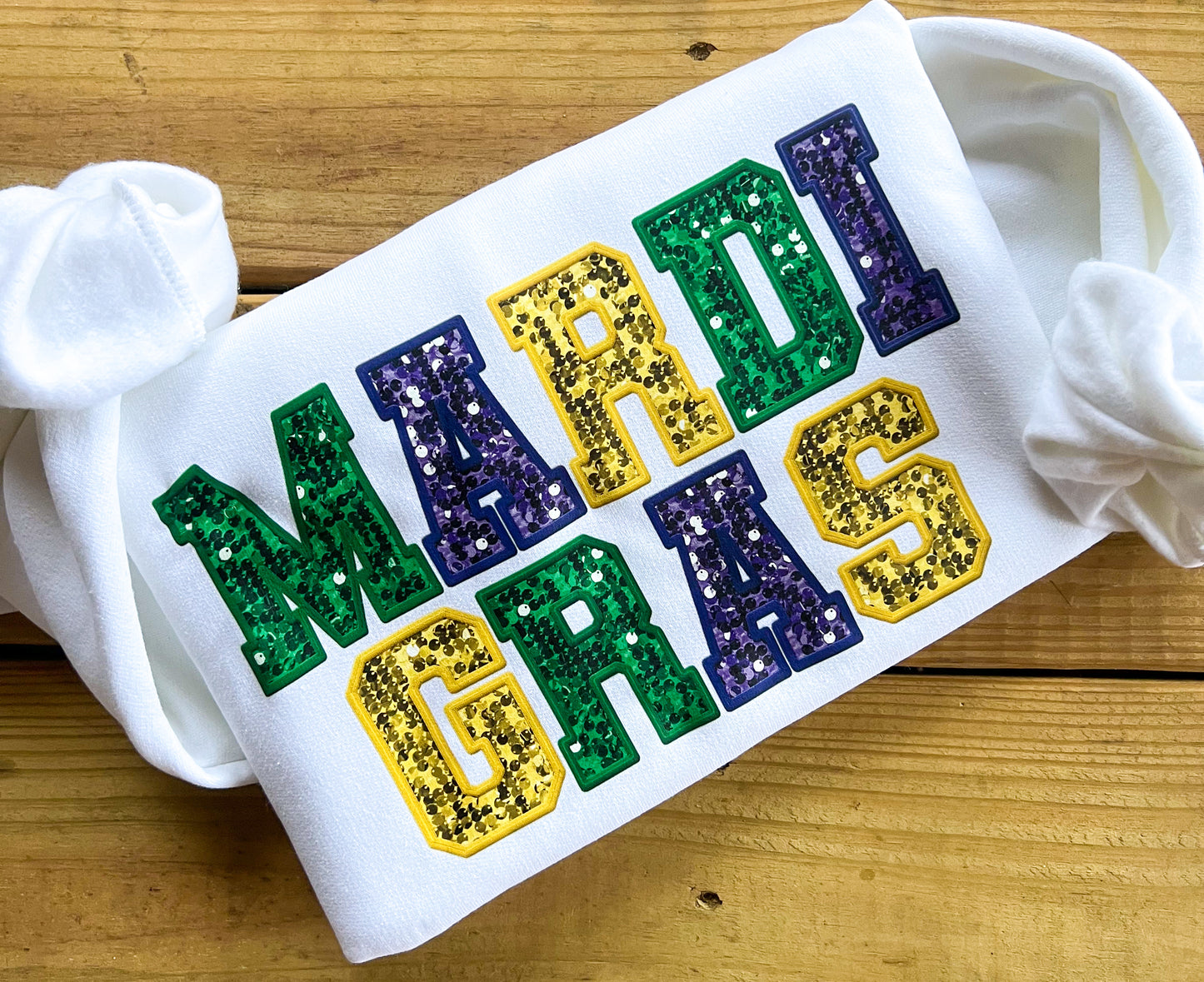 *Faux* Embroidery Mardi Gras Varsity Letters Sweatshirt