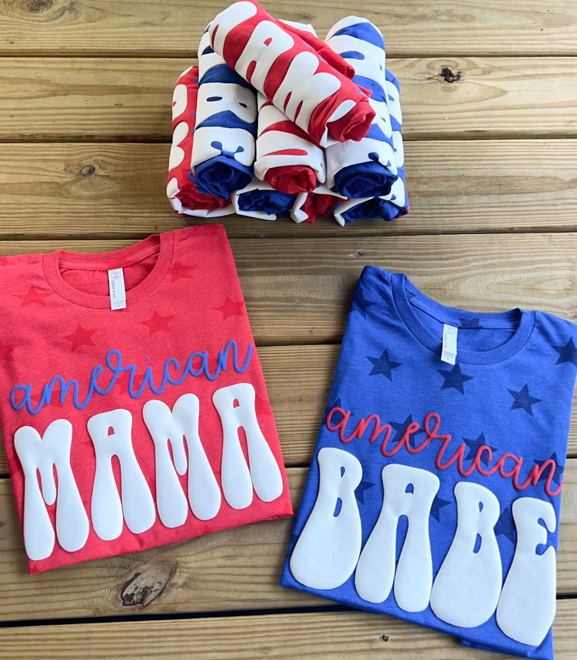 3D Puff Star Pattern Patriotic T-Shirt