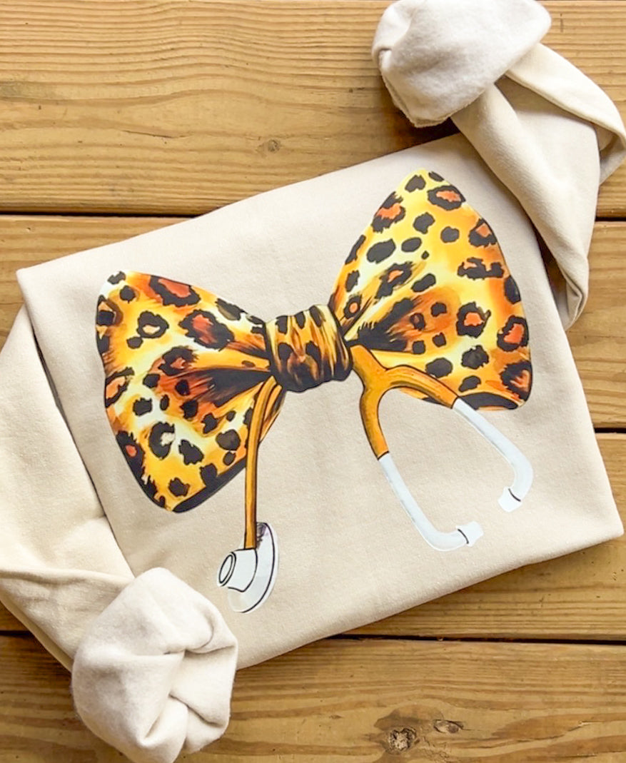 Cheetah Print Nurse/Doctor Bow Sweatshirt