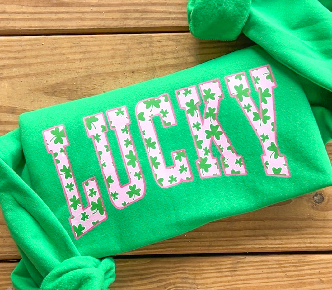 Pink Lucky Varsity Font Sweatshirt