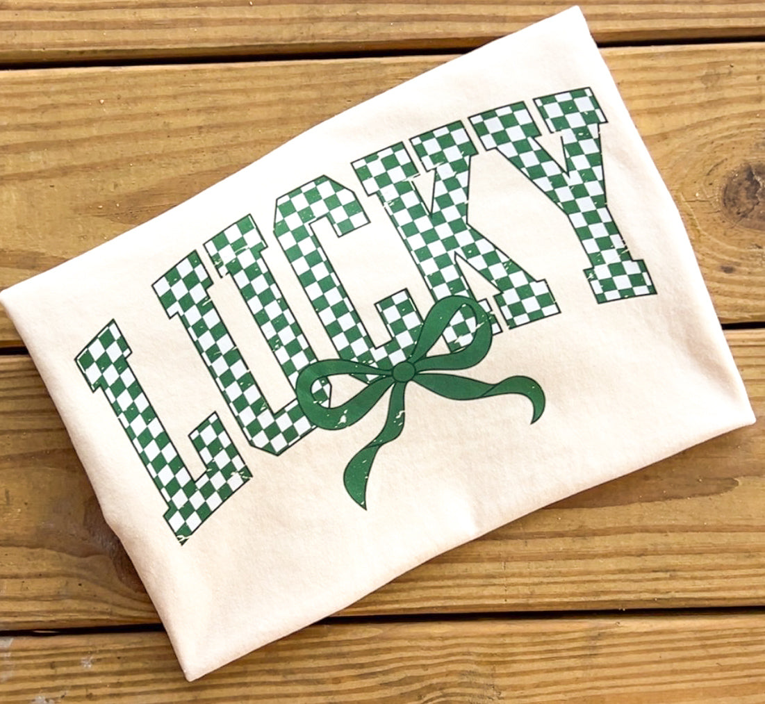 Lucky Checkered Varsity Font - Comfort Colors