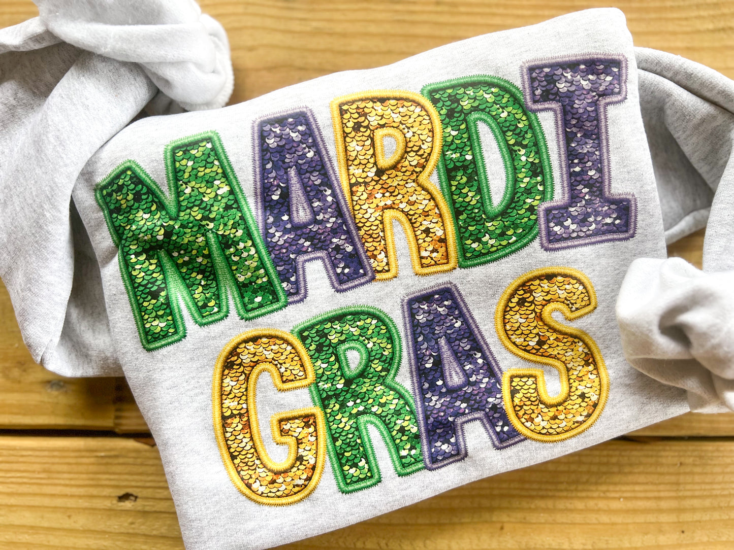 Faux Mardi Gras Sequin Embroidery Sweatshirt