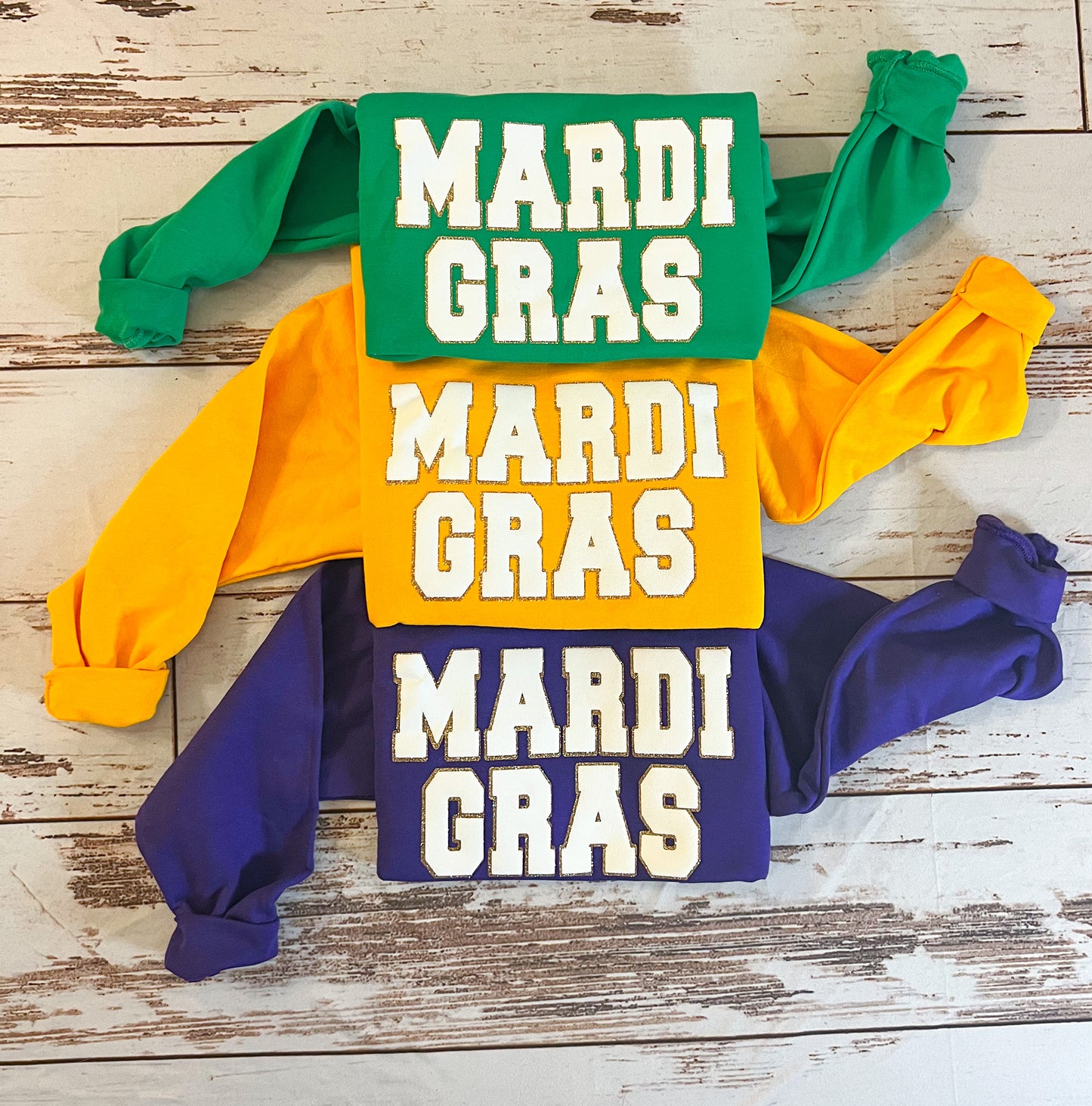 Faux Chenille Patch Mardi Gras Sweatshirt