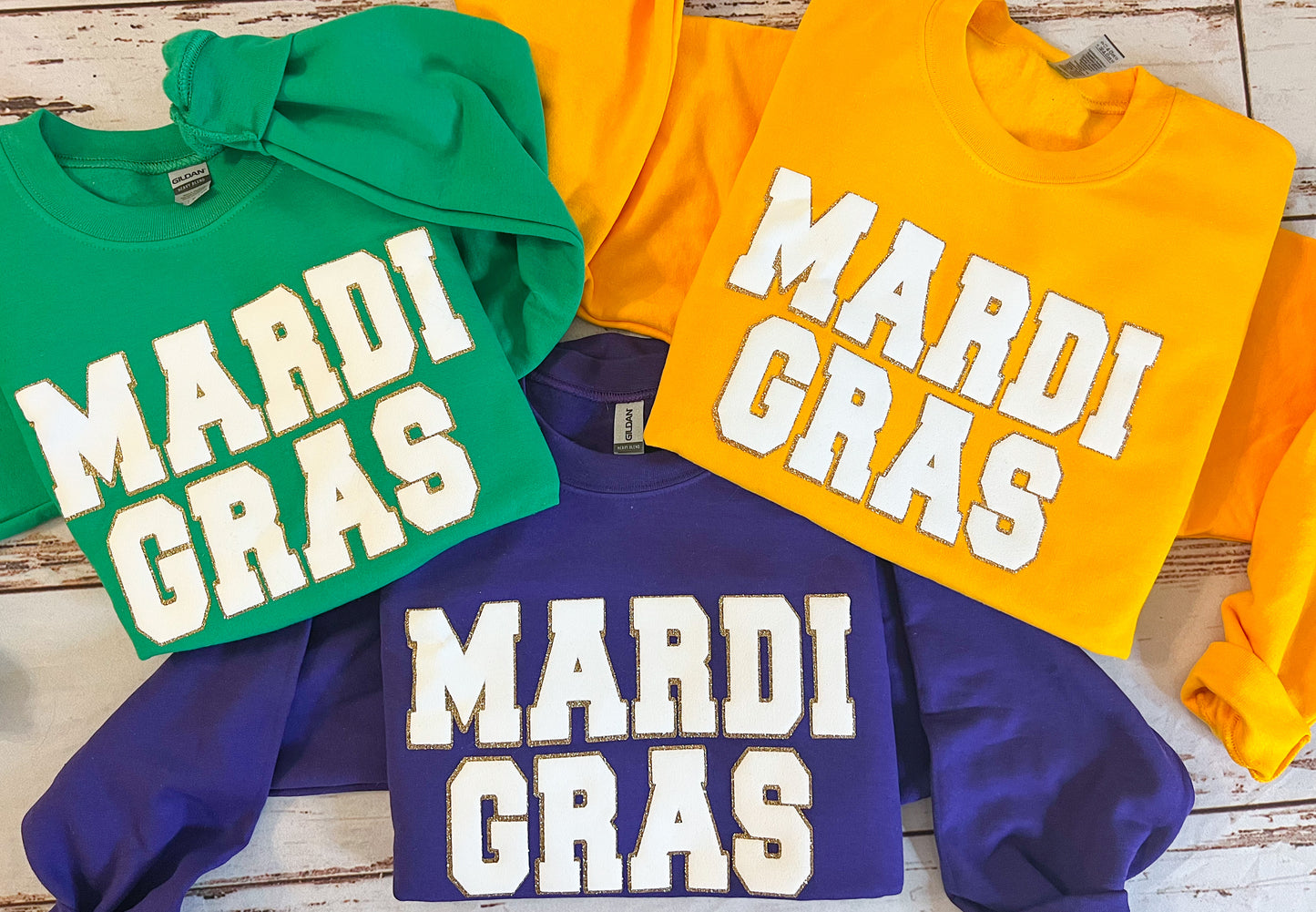 Faux Chenille Patch Mardi Gras Sweatshirt