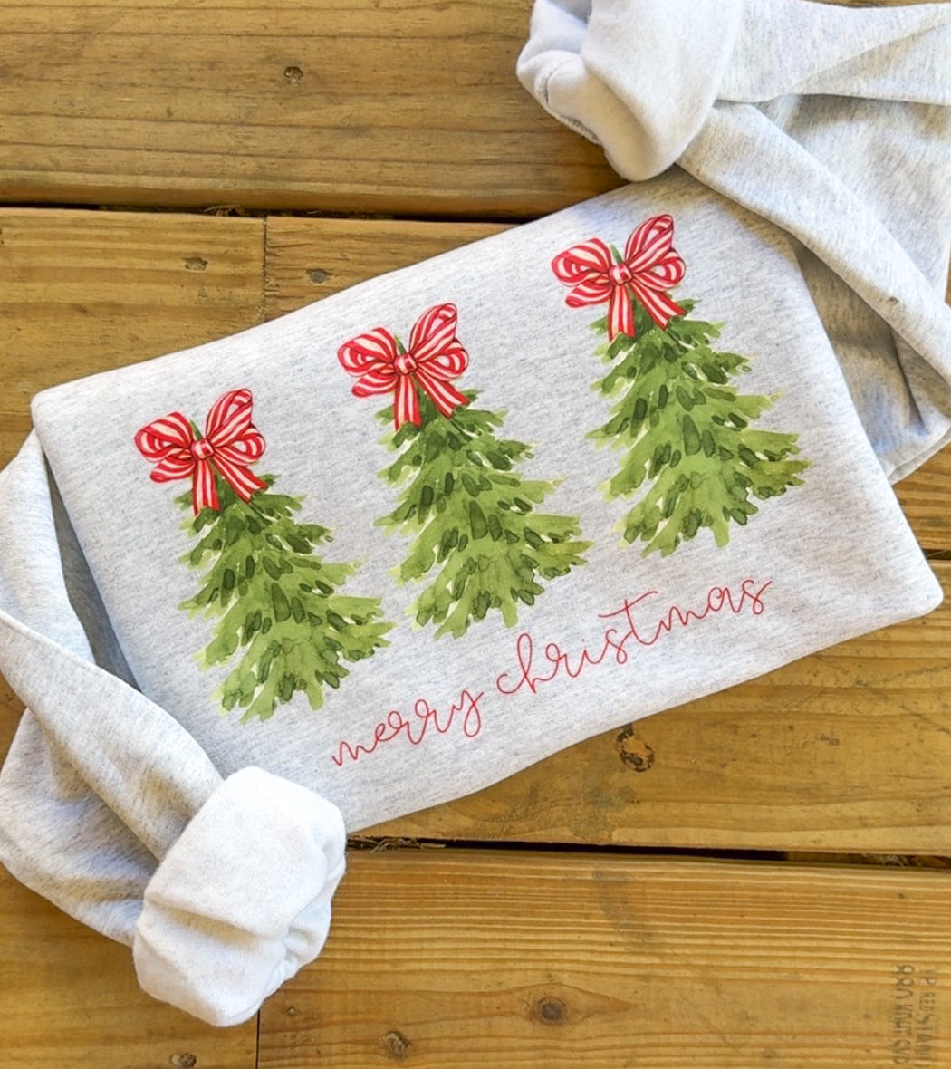 Minimalist Merry Christmas Watercolor Trees Sweatshirt