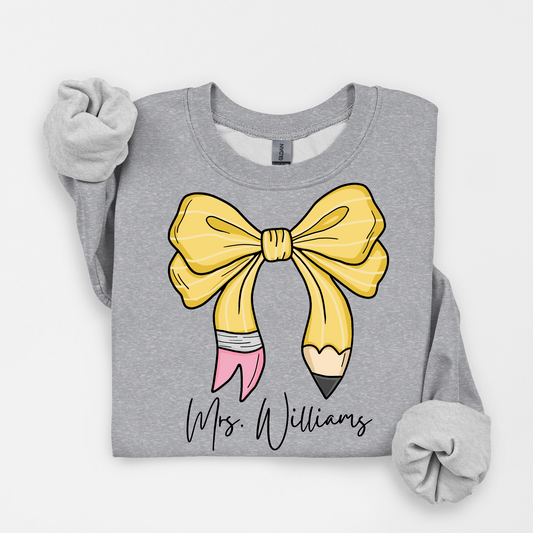 Yellow Pencil Bow  - Customizable