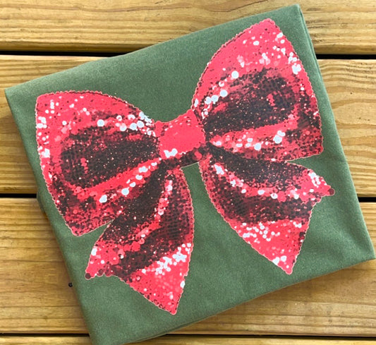 Faux Sequin Red Bow - Comfort Colors