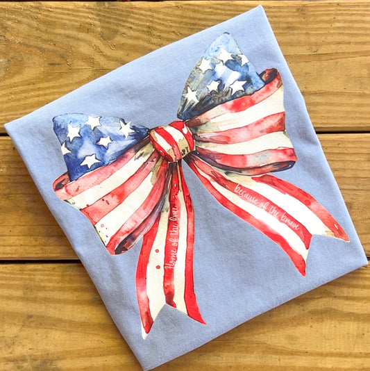 Watercolor American Flag Bow - Comfort Colors